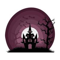 halloween hemsökt slott i mörk scen vektor
