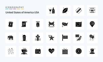 25 USA solides Glyphen-Icon-Pack vektor