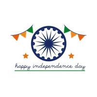 Unabhängigkeitstag Indien Feier mit Ashoka Chakra und Girlanden flache Stilikone vektor