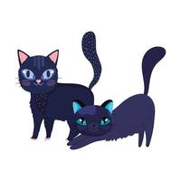 tecknade svarta katter som sträcker kattdjur vektor