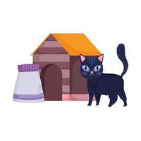 Katze, die Haus mit Futterkarikaturhaustieren geht vektor