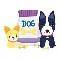 Hunde mit Halsband und Packfutter Knochen Cartoon Haustiere vektor