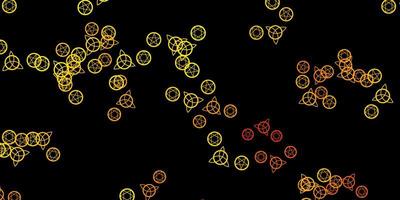 dunkelgelber Vektorhintergrund mit Mysteriumsymbolen. vektor