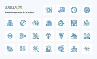 25 Produktmanagement und globales Business Blue Icon Pack vektor