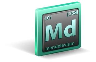 chemisches Element des Mendeleviums. chemisches Symbol mit Ordnungszahl und Atommasse. vektor