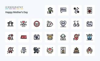 25 Happy Mothers Day Line gefüllt Stil Icon Pack vektor