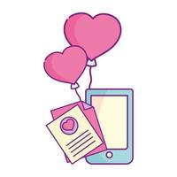 Glücklicher Valentinstag, Smartphone Nachricht Brief Ballons Herz Liebe vektor