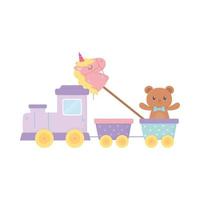 Kinderzone, Zug Teddybär und Einhorn in Stockspielzeug vektor