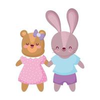 niedlicher Bär und Kaninchen mit Kleidertier-Zeichentrickfigur vektor
