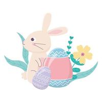 Happy Easter Day, Kaninchen gemalt Eier Blumen Laubdekoration vektor