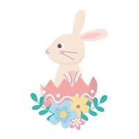 Glücklicher Ostertag, niedliches Kaninchen in Eierschalenblumendekoration vektor