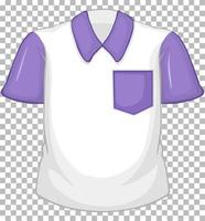 leeres weißes Hemd mit lila kurzen Ärmeln und Tasche auf transparent vektor