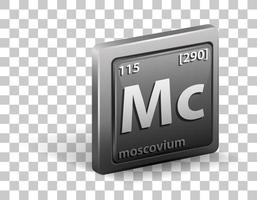 Moskauer chemisches Element. chemisches Symbol mit Ordnungszahl und Atommasse. vektor