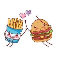 Fast Food niedlichen Burger und Pommes Frites lieben Herzen Cartoon vektor