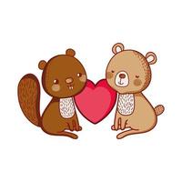süße Tiere, entzückender Bär und Eichhörnchen lieben Herz vektor
