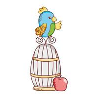 niedliche Tiere, Papagei auf Käfig mit Apfel Natur Cartoon vektor