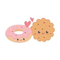 niedlicher Keks und Donut lieben Herzen kawaii Zeichentrickfigur vektor