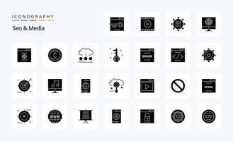 25 SEO Media Solid Glyph Icon Pack vektor