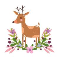niedliche Rentier Tierblumen Laub Naturdekoration Cartoon vektor