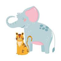 niedlicher Elefant und Tiger Natur wilder Cartoon vektor