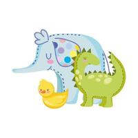 leksaker för små barn att spela tecknad film, dinosaurie anka och elefant vektor