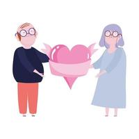 niedliche Großelternpaar mit Herz und Band lieben romantisches Cartoon-Design vektor