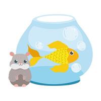 Zoohandlung, Hamster und Fisch in Glasschale Tier Hauskarikatur vektor