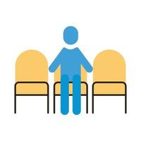 menschliche Figur in Stühlen mit sozialer Distanz im flachen Stil vektor