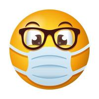 emoji med glasögon som bär medicinsk maskgradientstil vektor