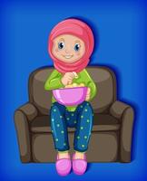 muslimsk tjej som äter popcorn vektor