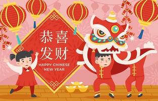 kinesiskt nyår med lejondansfest vektor