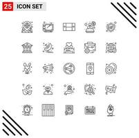 25 Benutzeroberflächen-Linienpaket mit modernen Zeichen und Symbolen des Bankschild-Sicherheitsberaters, editierbare Vektordesign-Elemente vektor