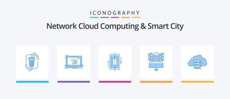 Network Cloud Computing und Smart City Blue 5 Icon Pack inklusive Broadcast. Smartphone. Internet. Telefon. Synchronisation. kreatives Symboldesign vektor