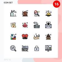 16 thematische Vektor-Flachfarben gefüllte Linien und editierbare Symbole des Dateibreis verschieben Essen Frühstück editierbare kreative Vektordesign-Elemente vektor