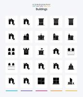 kreativ byggnader 25 glyf fast svart ikon packa sådan som komplett. byggnader. låsa. bostad. hus vektor