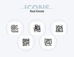 Immobilien-Line-Icon-Pack 5 Icon-Design. Haus. Heimat. dokumentieren. Anwesen. Vertrag vektor