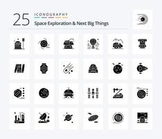 Weltraumforschung und die nächsten großen Dinge 25 solide Glyphen-Icon-Packs inklusive Reisen. Lufttropfen. Galaxis. Luft. Labor vektor