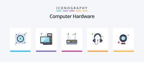 Computerhardware-Flat-5-Icon-Pack einschließlich Webcam. Rechner. Modem. Kopfhörer. Rechner. kreatives Symboldesign vektor