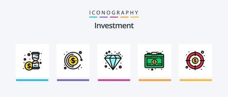 investering linje fylld 5 ikon packa Inklusive hus. vinst. budget. investering. utgifter. kreativ ikoner design vektor