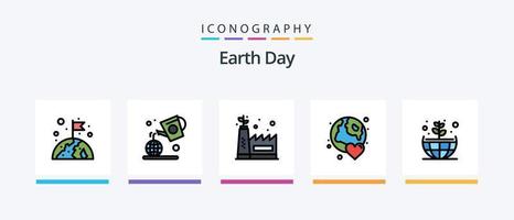 Earth Day Line gefüllt 5 Icon Pack inklusive Öko-Herstellung. Globus. Erde. Erde. Kalander. kreatives Symboldesign vektor