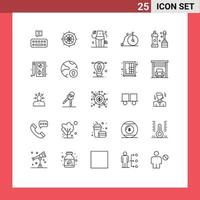 Stock Vector Icon Pack mit 25 Linienzeichen und Symbolen für sauberere Fahrzeugdiät Transportfahrrad editierbare Vektordesign-Elemente