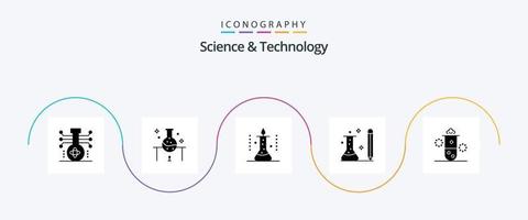 Science and Technology Glyph 5 Icon Pack inklusive Radioaktivität. radioaktive Strahlung. wissenschaftliches Experiment. Wissenschaft. Wissen vektor