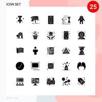 solides Glyphenpaket mit 25 universellen Symbolen für bearbeitbare Vektordesign-Elemente des Kosmonauten-Service für mobile Reparaturautos vektor