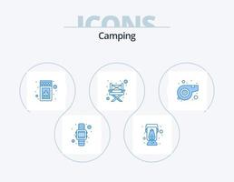 camping blå ikon packa 5 ikon design. vissla. domare. låda. stol. läger vektor