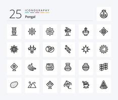 Pongal 25-Zeilen-Icon-Pack einschließlich Deepavali. zelebrieren. Kultur. Baum. Palme vektor