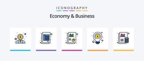 ekonomi och företag linje fylld 5 ikon packa Inklusive guld. klämma styrelse. kugge. strategi. företag. kreativ ikoner design vektor