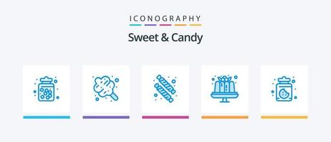 süßes und bonbonblaues 5-Icon-Pack inklusive Dessert. Lebensmittel. Süßigkeiten. Nachtisch. Lebensmittel. kreatives Symboldesign vektor