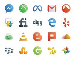 20 Social Media Icon Pack inklusive Blogger Media Slideshare vlc Yelp vektor