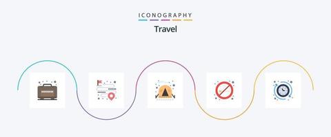 Travel Flat 5 Icon Pack inklusive Stunden. um. Camping. Luft. Zeichen vektor