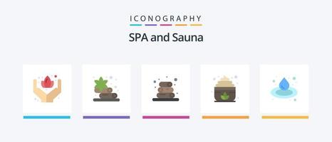 Sauna Flat 5 Icon Pack inklusive . Wohlbefinden. Sauna. Öl. kreatives Symboldesign vektor